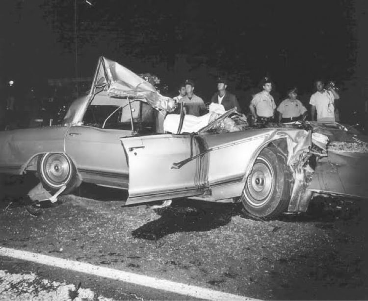 View of the scene of the car crash that killed Jayne Mansfield, Sam Brody, and Ronnie Harrison in New Orleans.